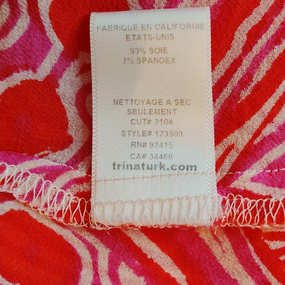 TRINA TURK Red/Magenta-Pink/White Silk Print Keyhole See-Through Blouse S - Picture 11 of 12